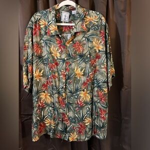 Mens Roundtree & Yorke Hawaiian Shirt, Size 2XT , Green Maroon Gold and yellow